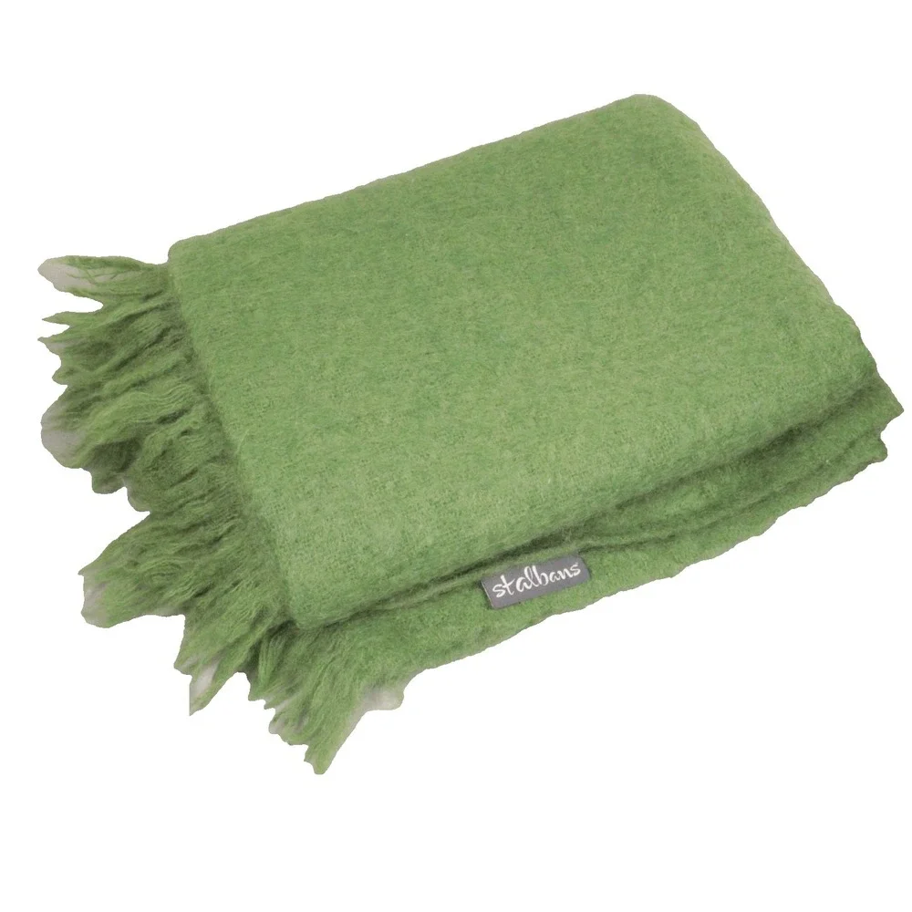 Vintage St Albans Pure Mohair Throw Blanket Fringe Green Australia  50